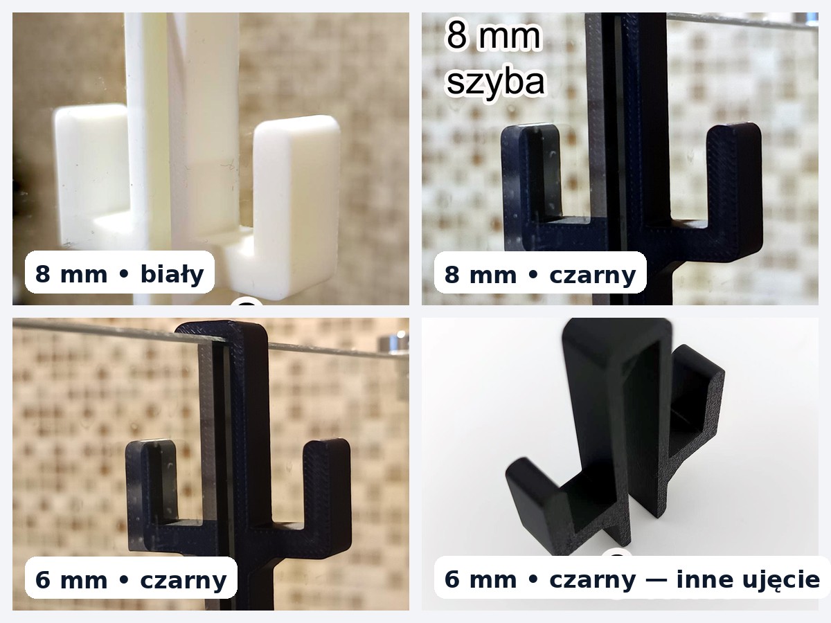 Wieszak na ręcznik na szybę do kabiny prysznicowej - 8 mm, dwustronny